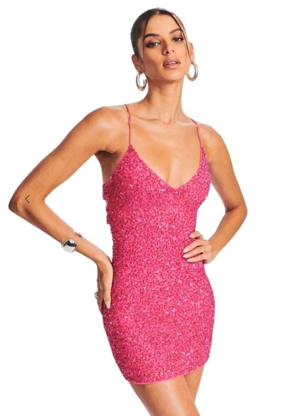 Retrofête Women's Pink Sequin Cowl Neck Mich Bodycon Dress Size M